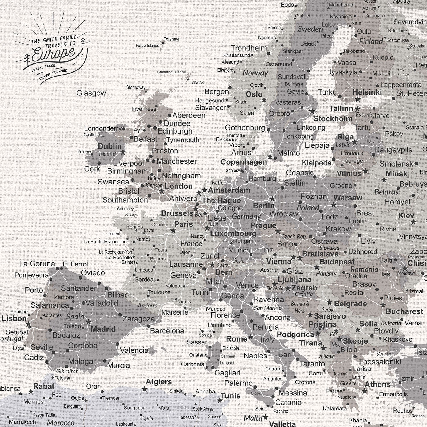 Push Pin Europe Map – Grey And Cream